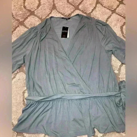 Lauren Ralph Lauren Women's Jersey Peplum Blouse Highland Sea NEW - Picture 3 of 12